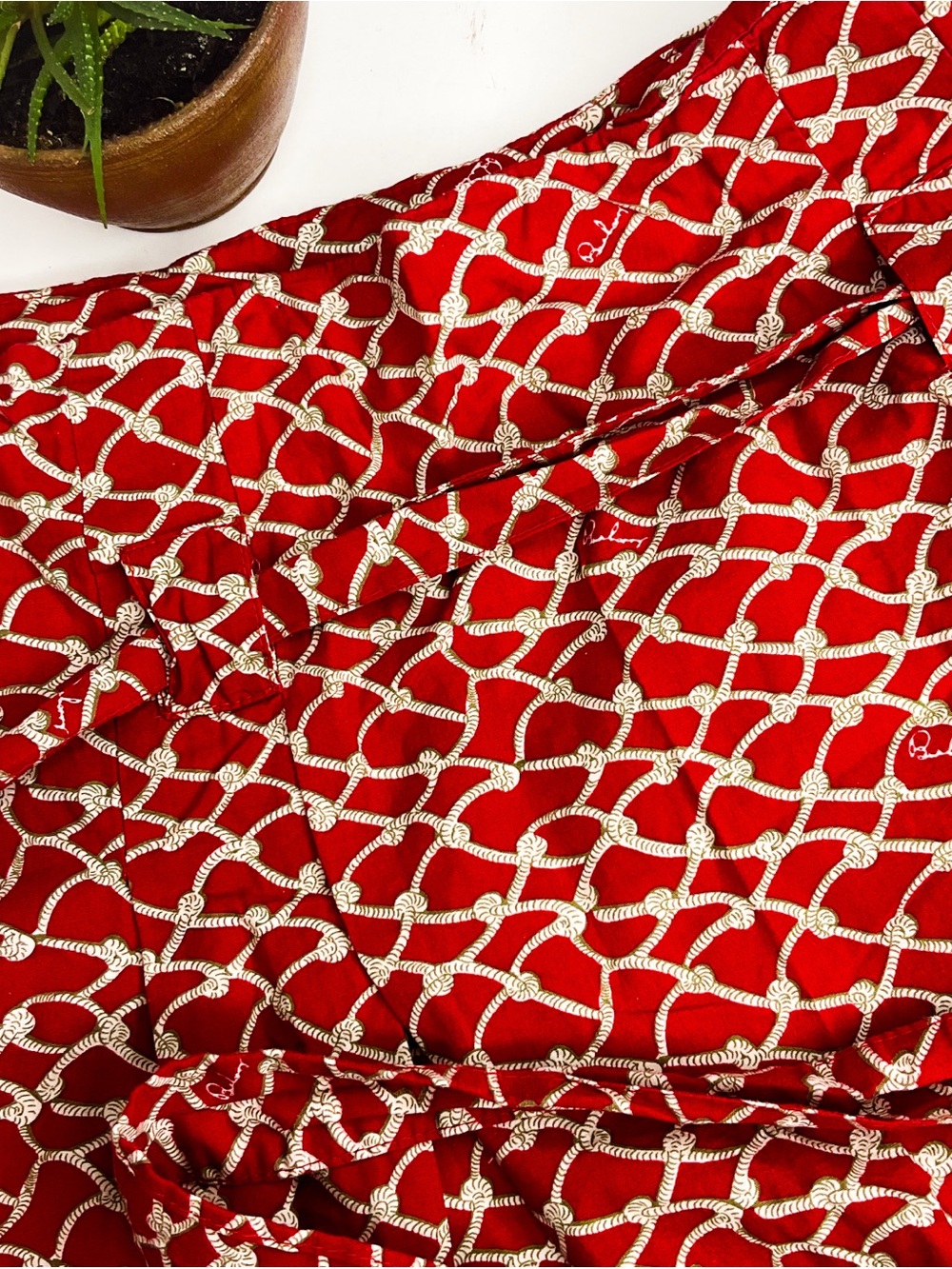 BURBERRY London Red Rope Print Midi Skirt - Cotton